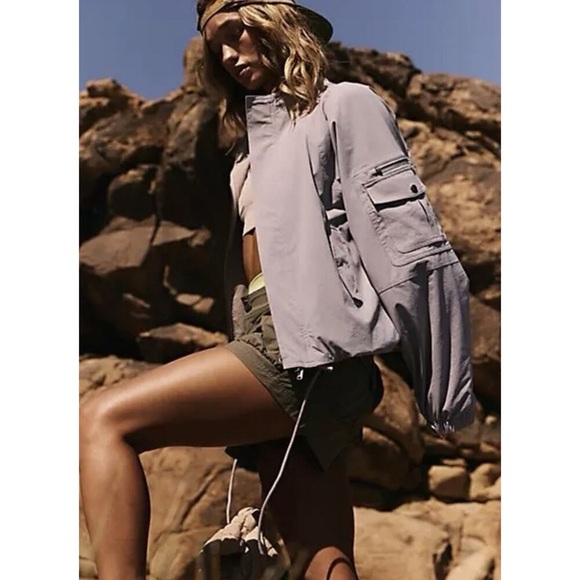 Free People Movement Lightweight Utility Jacket Women’s L Gray Lavender Zip Up - Picture 5 of 15
